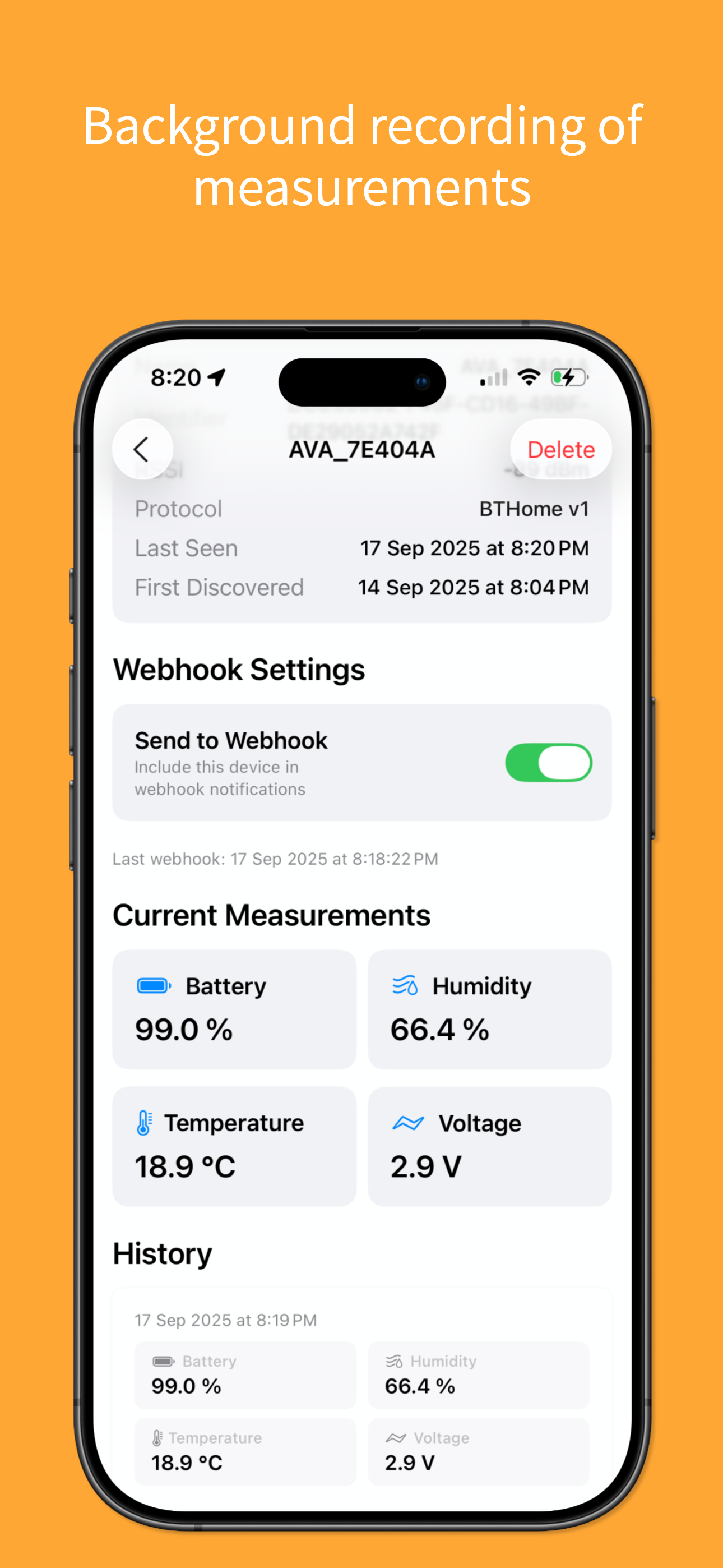 Background recording of measurements